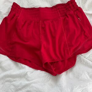 LULULEMON Hi Rise Hotty Hot Sz 8 Athletic Women's Red Shorts Exclusive Color